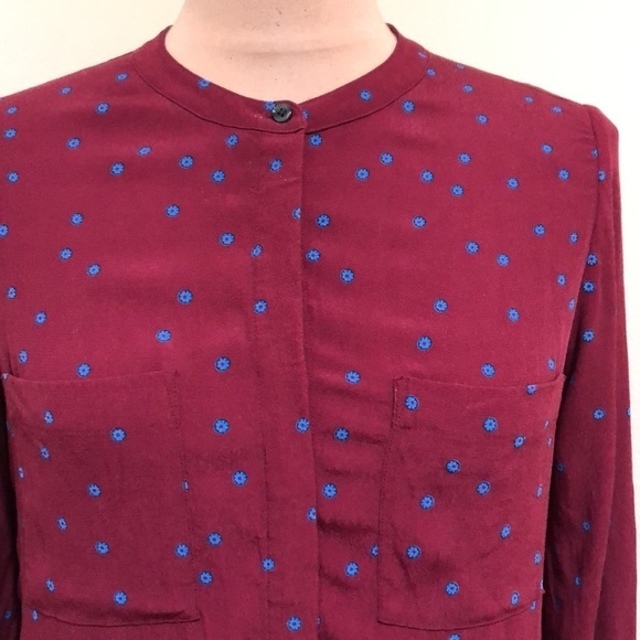 Boden Blouse Size US 8R Red Retro Floral Print Button Up Top - Picture 3 of 11